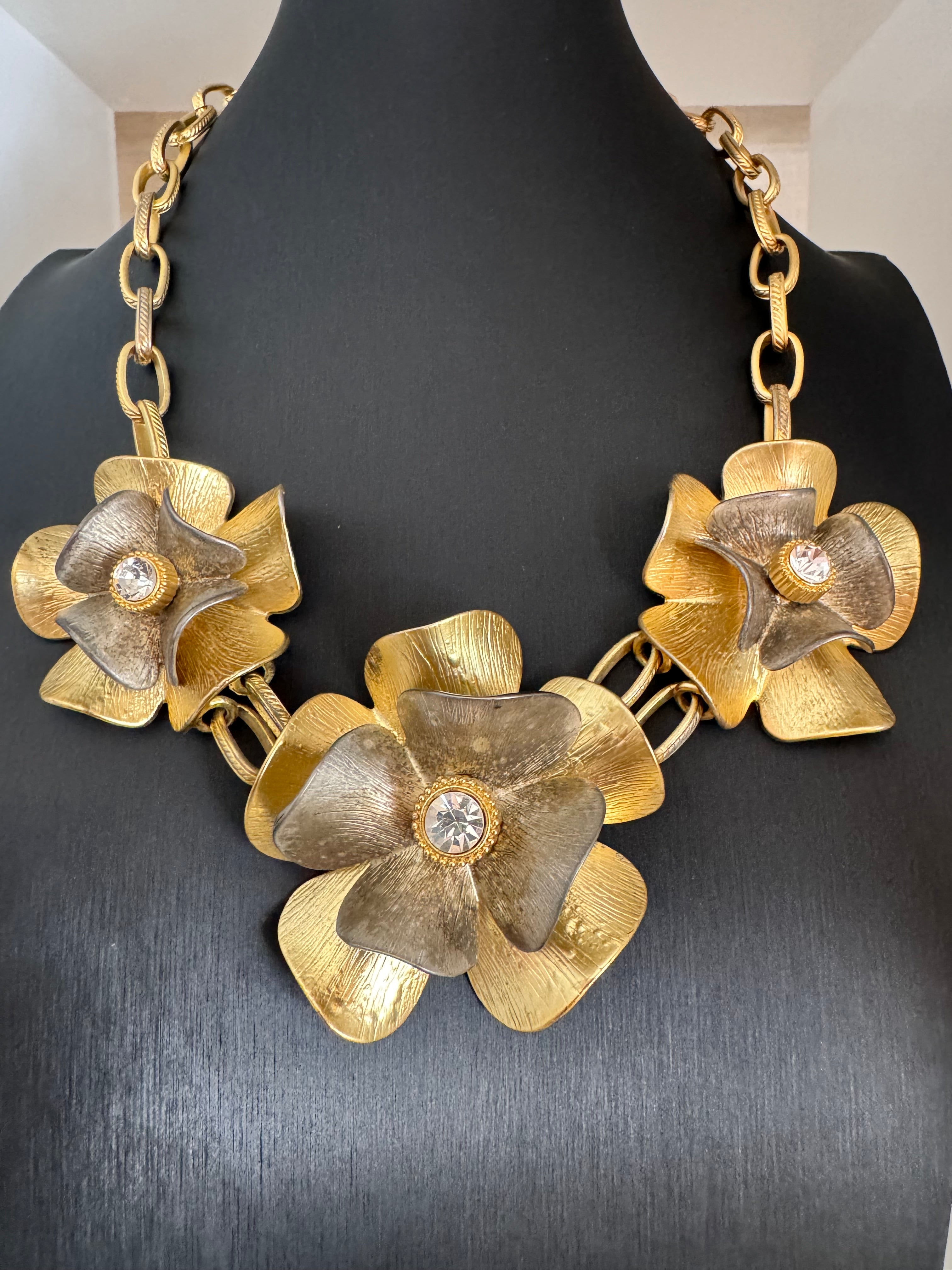 Vintage Floral Sculptural Statement Necklace