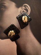 Vintage Black Sequin and Gold Tone Clip-On Statement Earrings