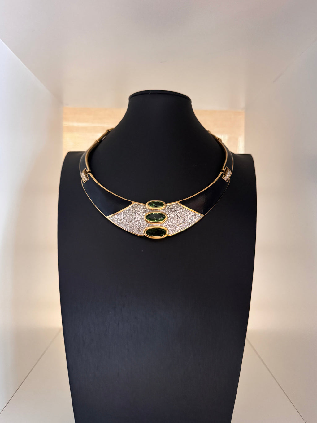 Vintage Bold Art Deco-Style Enamel & Glass Collar Necklace