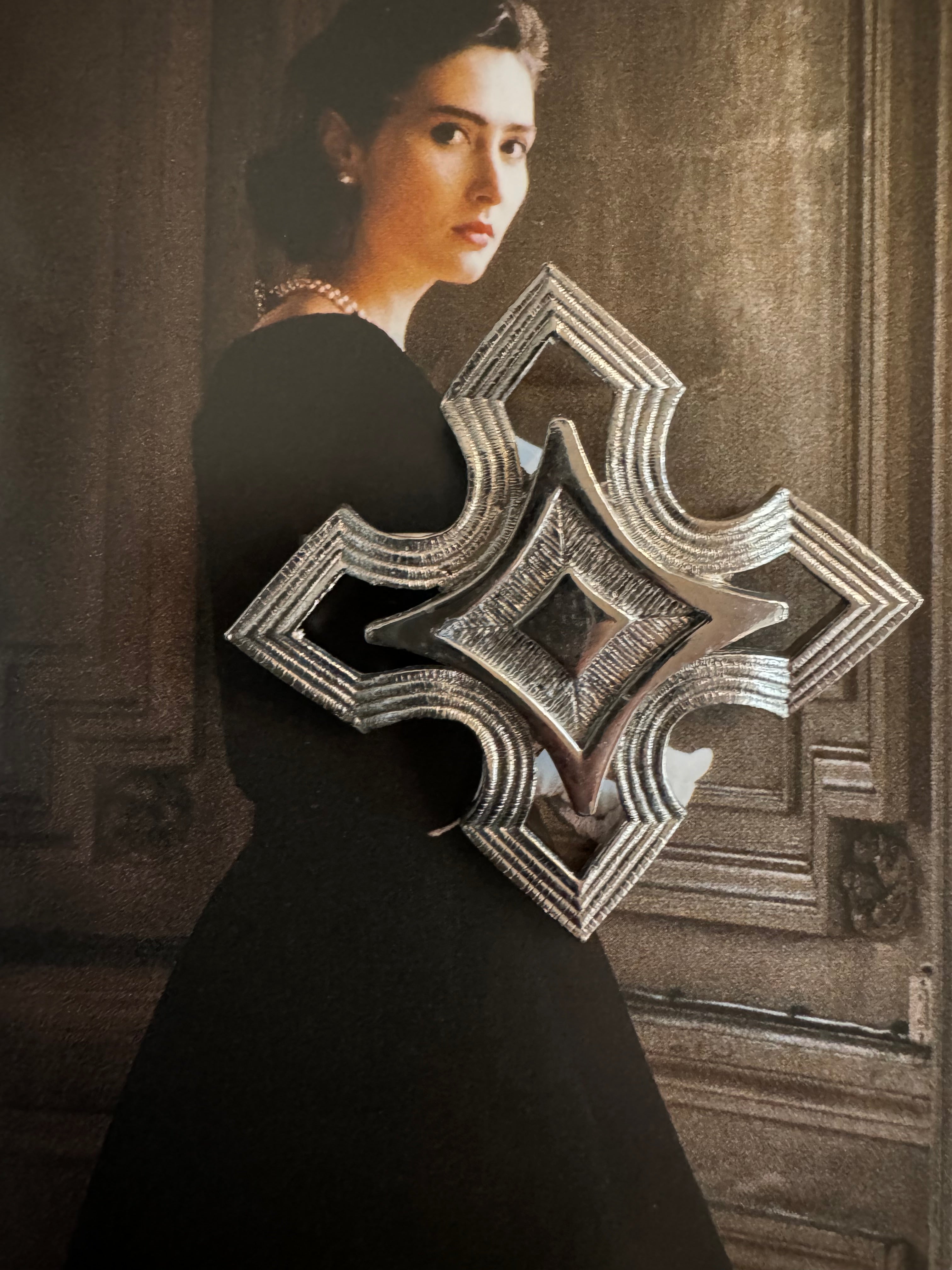 Vintage Architectural Cross Brooch
