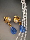 Vintage Chanel Pearl & Blue Gripoix-Style Drop Earring