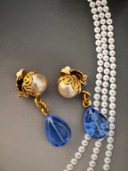 Vintage Chanel Pearl & Blue Gripoix-Style Drop Earring
