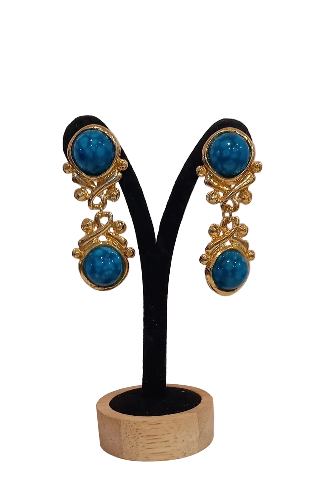 Vintage Blue Cabochon Drop Clip-On Earrings