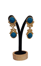 Vintage Blue Cabochon Drop Clip-On Earrings