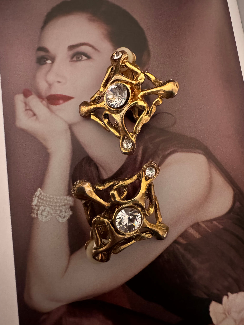Vintage Modernist Brutalist Rhinestone Earrings