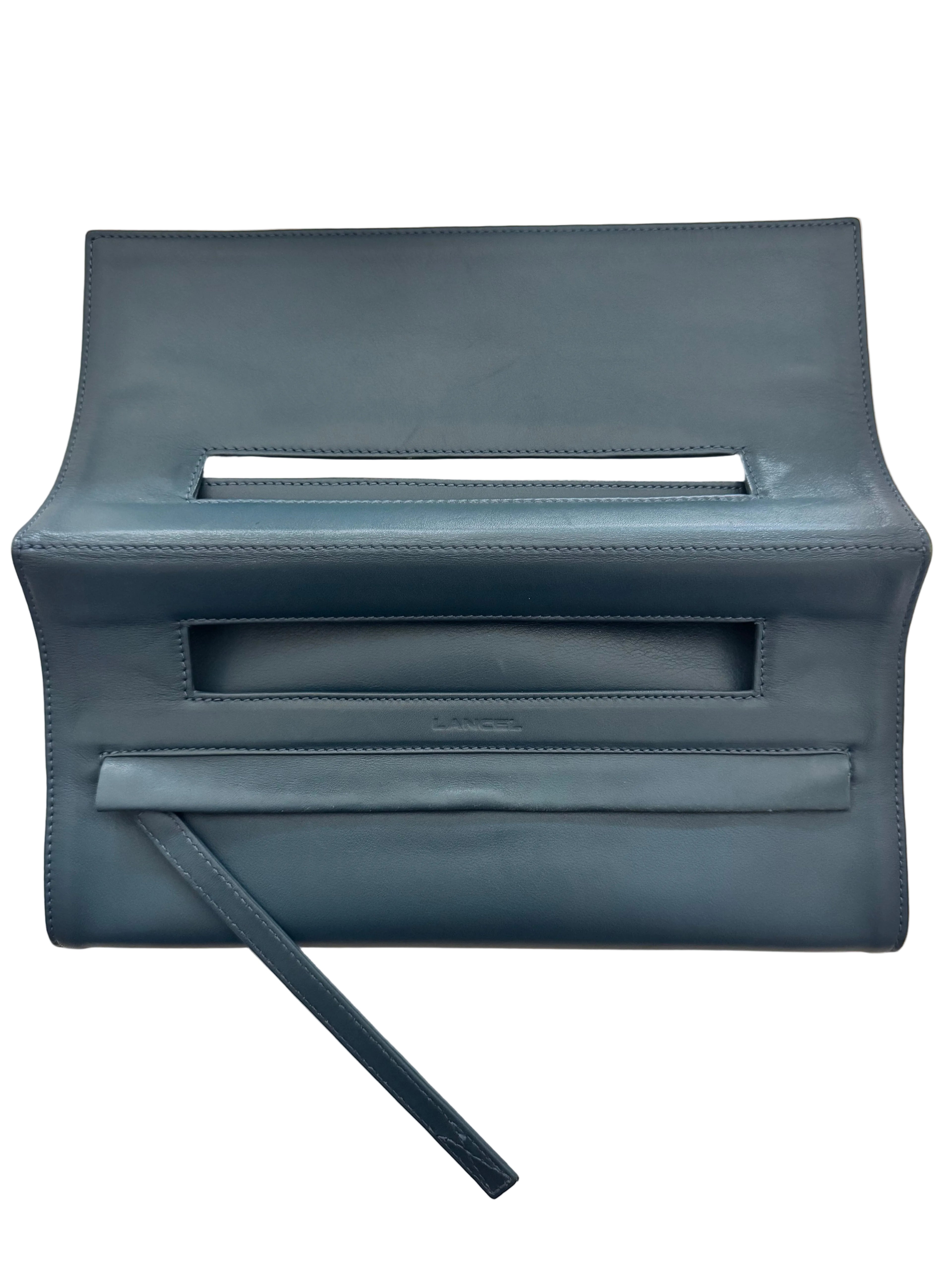 Lancel Paris Sculptural Leather Envelope Clutch | Petrol Blue
