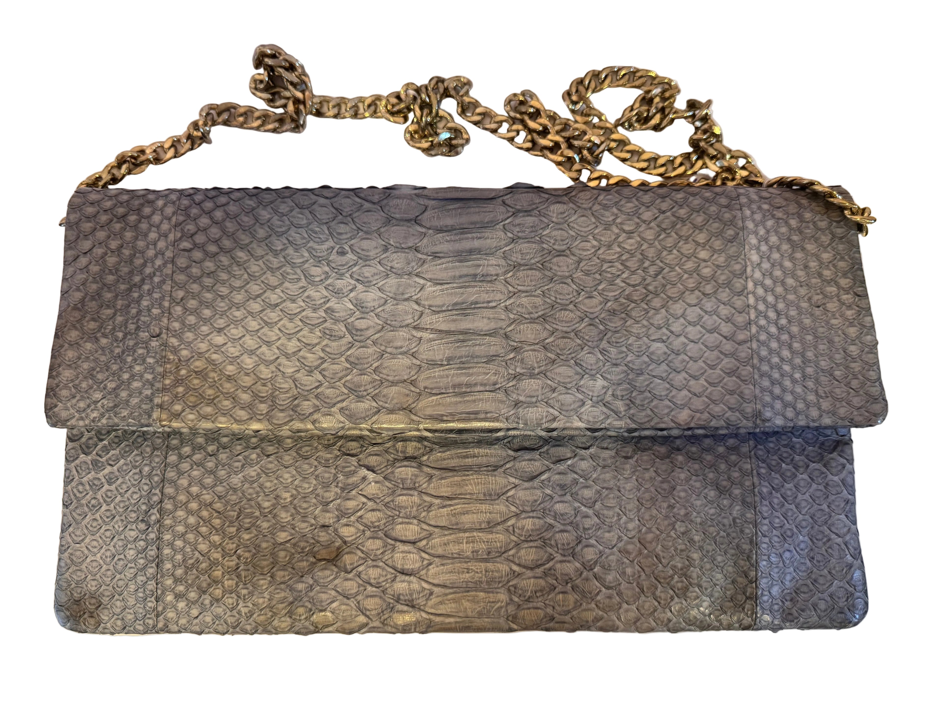 Vintage Punto Python Leather Clutch with Chain Strap