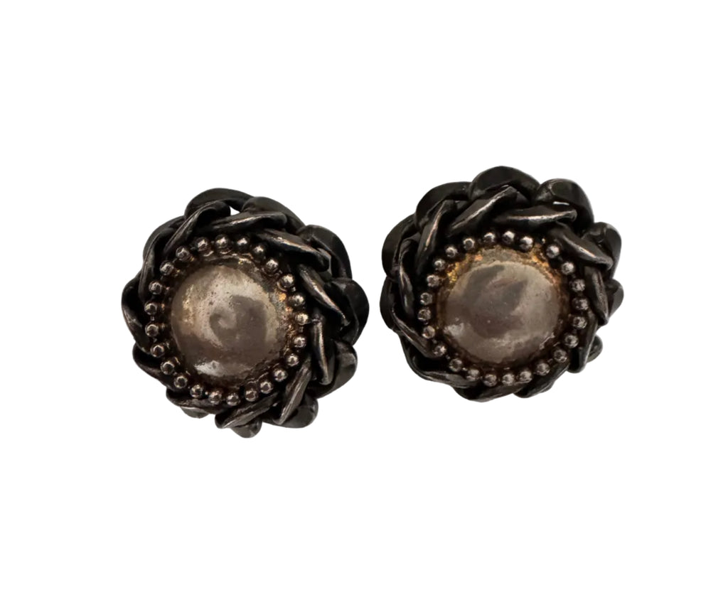 Vintage Etruscan Revival Braided Silver-Tone Clip-On Earrings