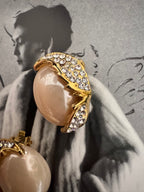 Vintage Retro Glam Pearl & Crystal Sculptural Earrings