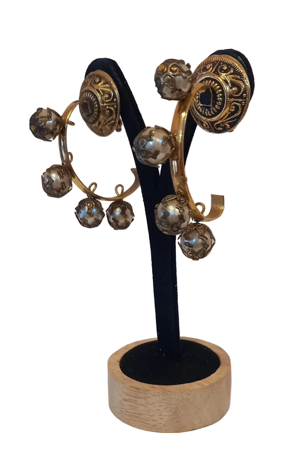 Vintage Etruscan Revival Drop Earrings – Sculptural Bead Design