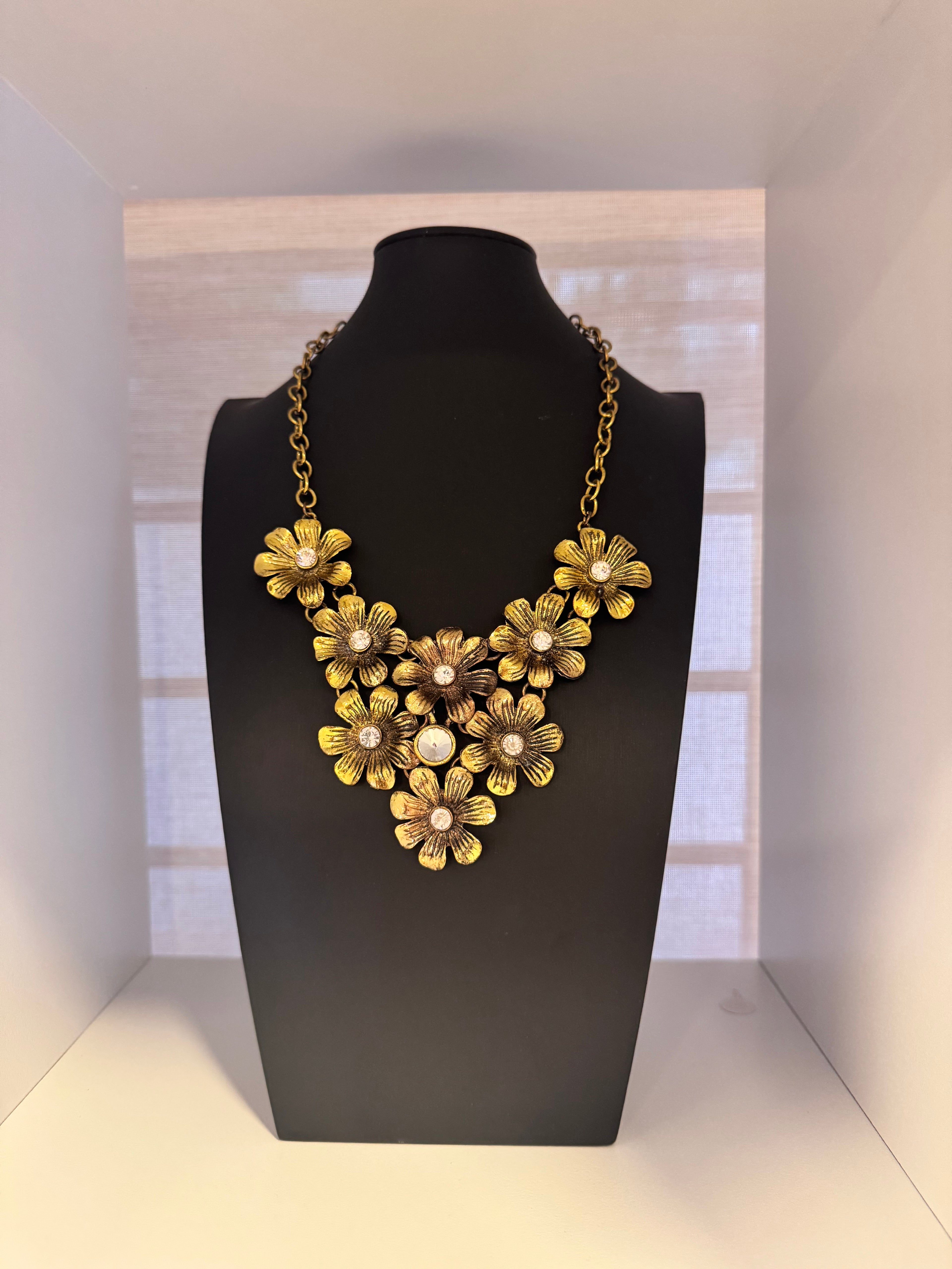 Vintage Floral Statement Gold Plated Necklace