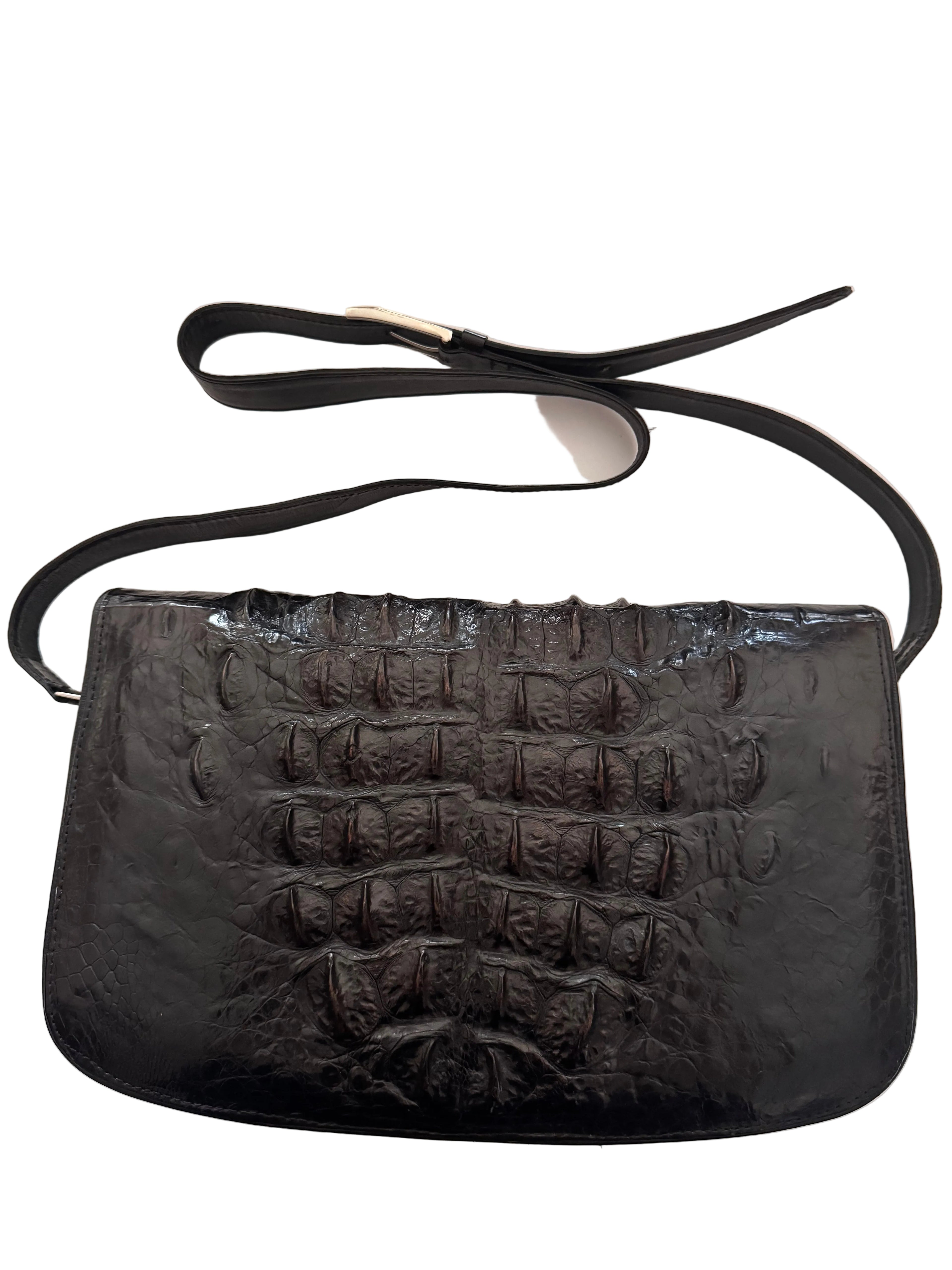 Vintage Rare Jumbo Genuine Hornback Crocodile Leather Shoulder Bag