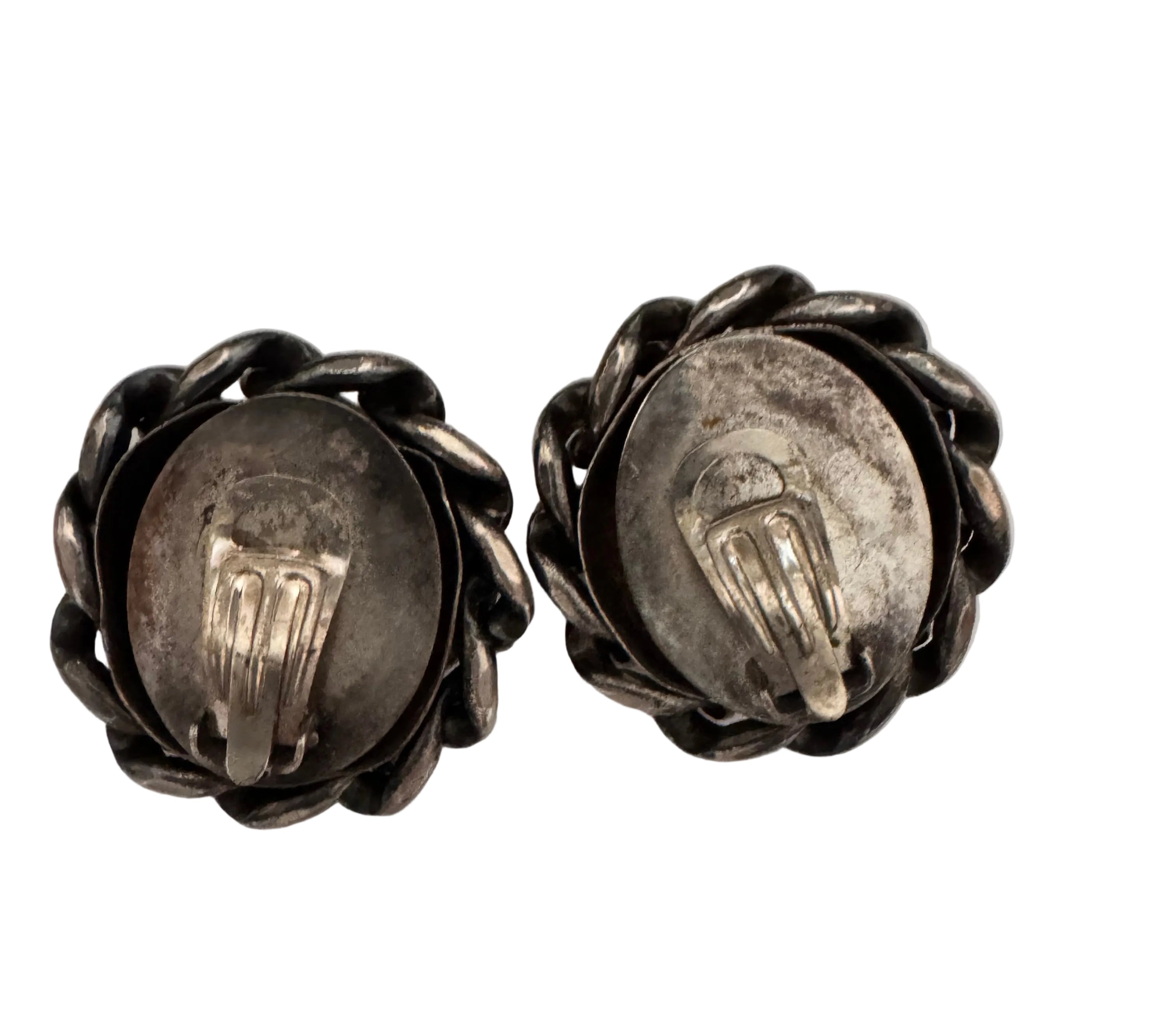 Vintage Etruscan Revival Braided Silver-Tone Clip-On Earrings