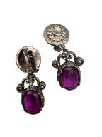 Vintage Gothic-Victorian Revival Silver & Amethyst Drop Clip-On Earrings