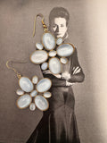 Vintage Floral Cluster Cabochon Drop Earrings