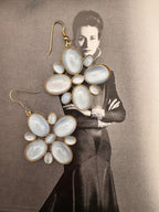 Vintage Floral Cluster Cabochon Drop Earrings
