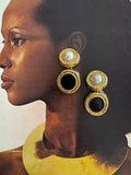 Vintage Pearl & Onyx Style Drop Earrings