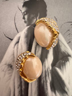 Vintage Retro Glam Pearl & Crystal Sculptural Earrings