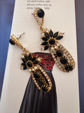 Vintage Black Rhinestone Statement Drop Earrings
