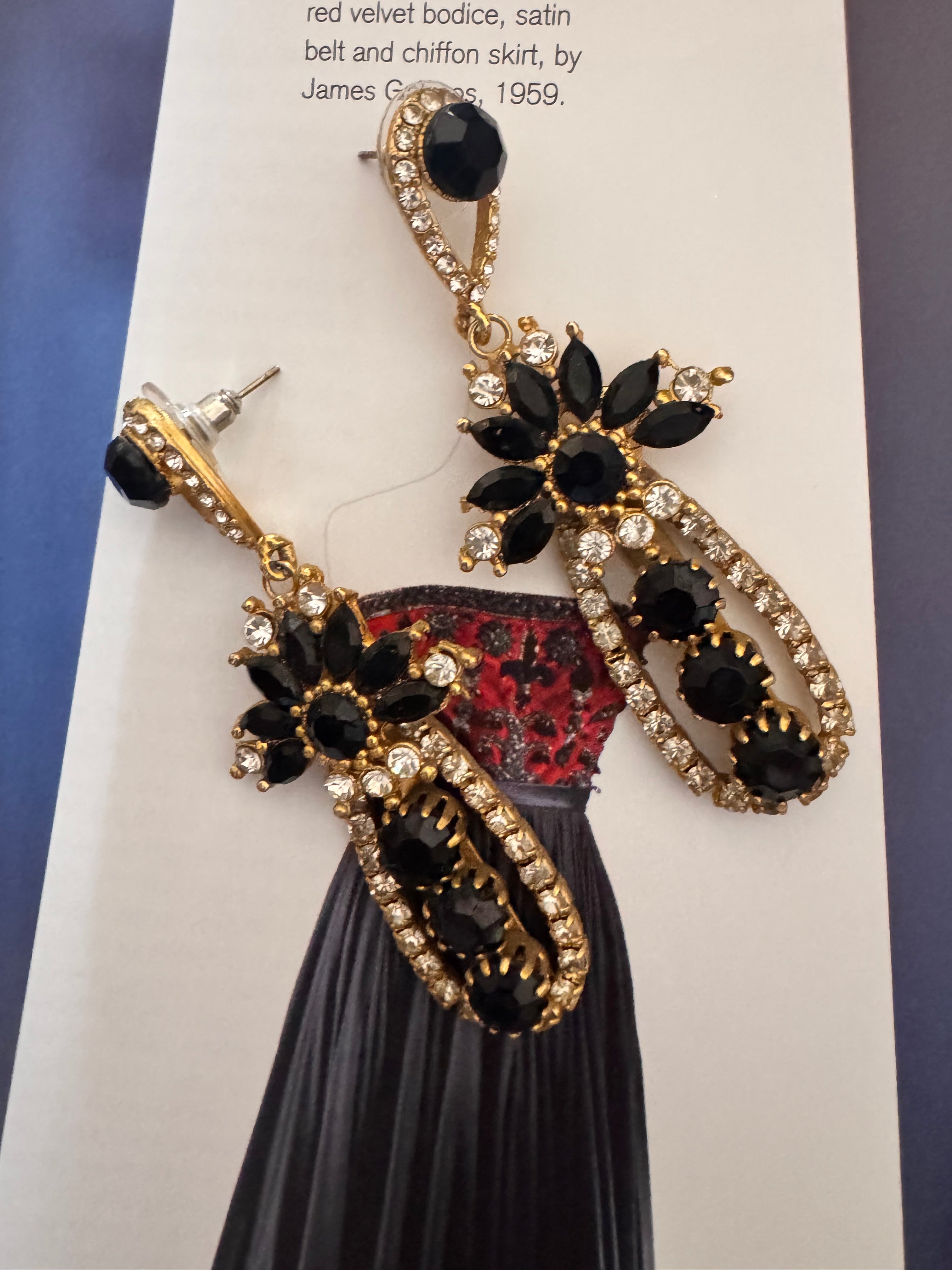 Vintage Black Rhinestone Statement Drop Earrings