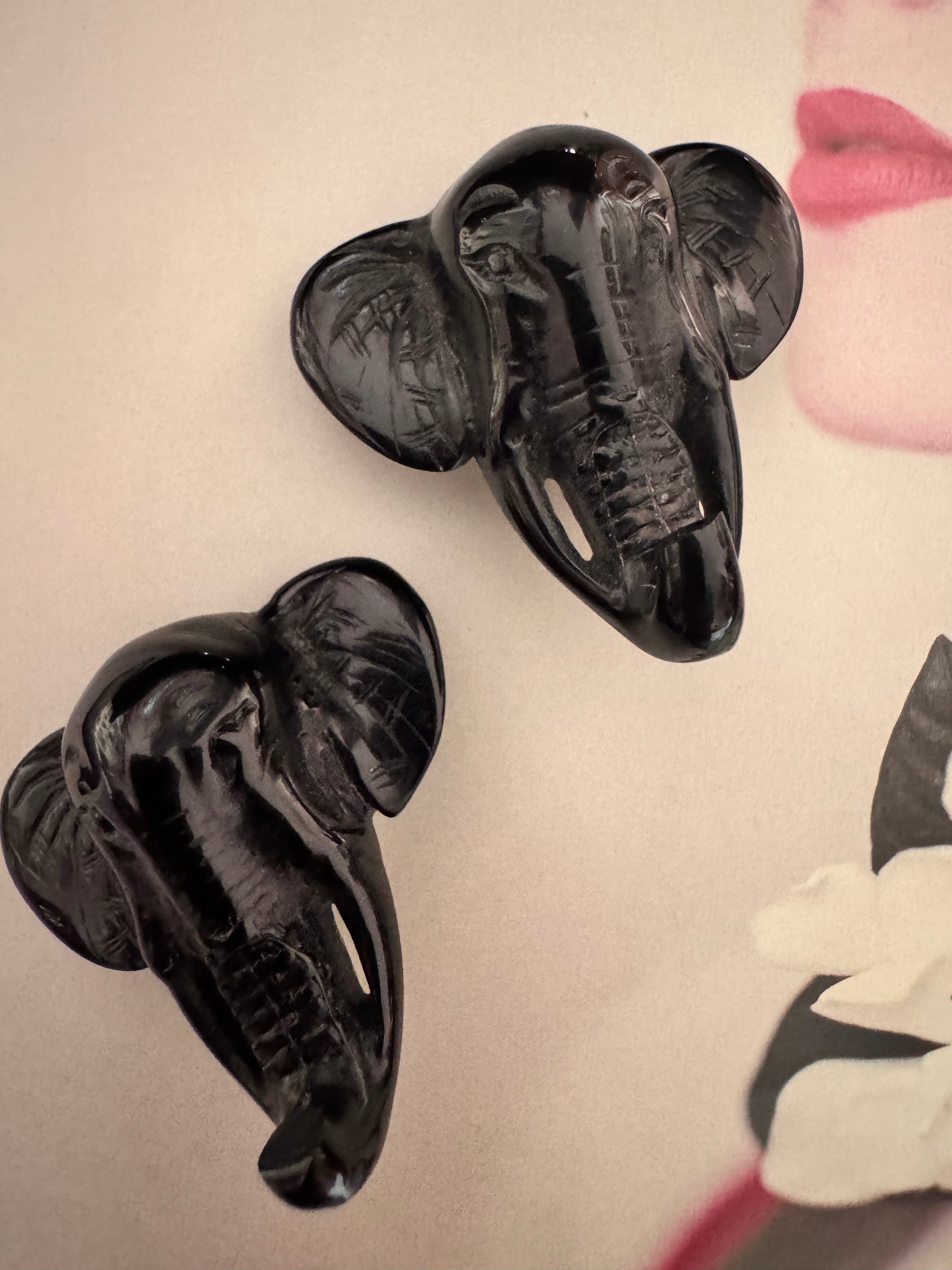 Vintage Elephant Design Clip-On Statement Earrings