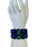 Vintage Emerald and Sapphire Glass Stone Statement Bracelet