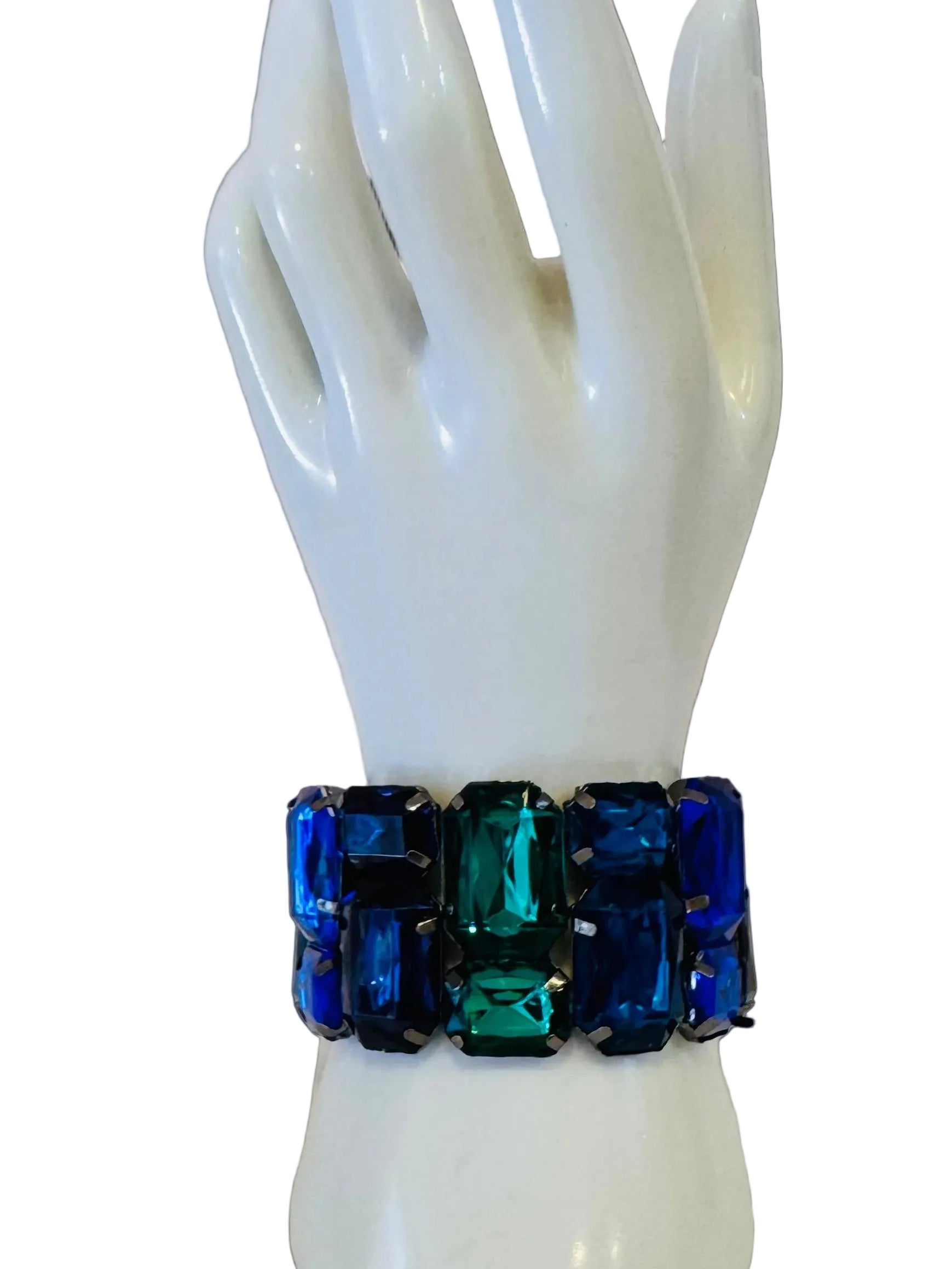 Vintage Emerald and Sapphire Glass Stone Statement Bracelet