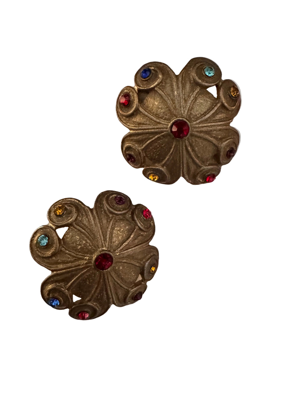 Vintage 1980s Byzantine Multi-Gemstone Scalloped Clips