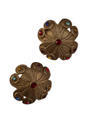 Vintage 1980s Byzantine Multi-Gemstone Scalloped Clips