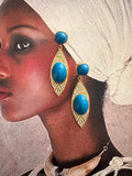 Vintage Art Deco Blue Cabochon Drop Earrings