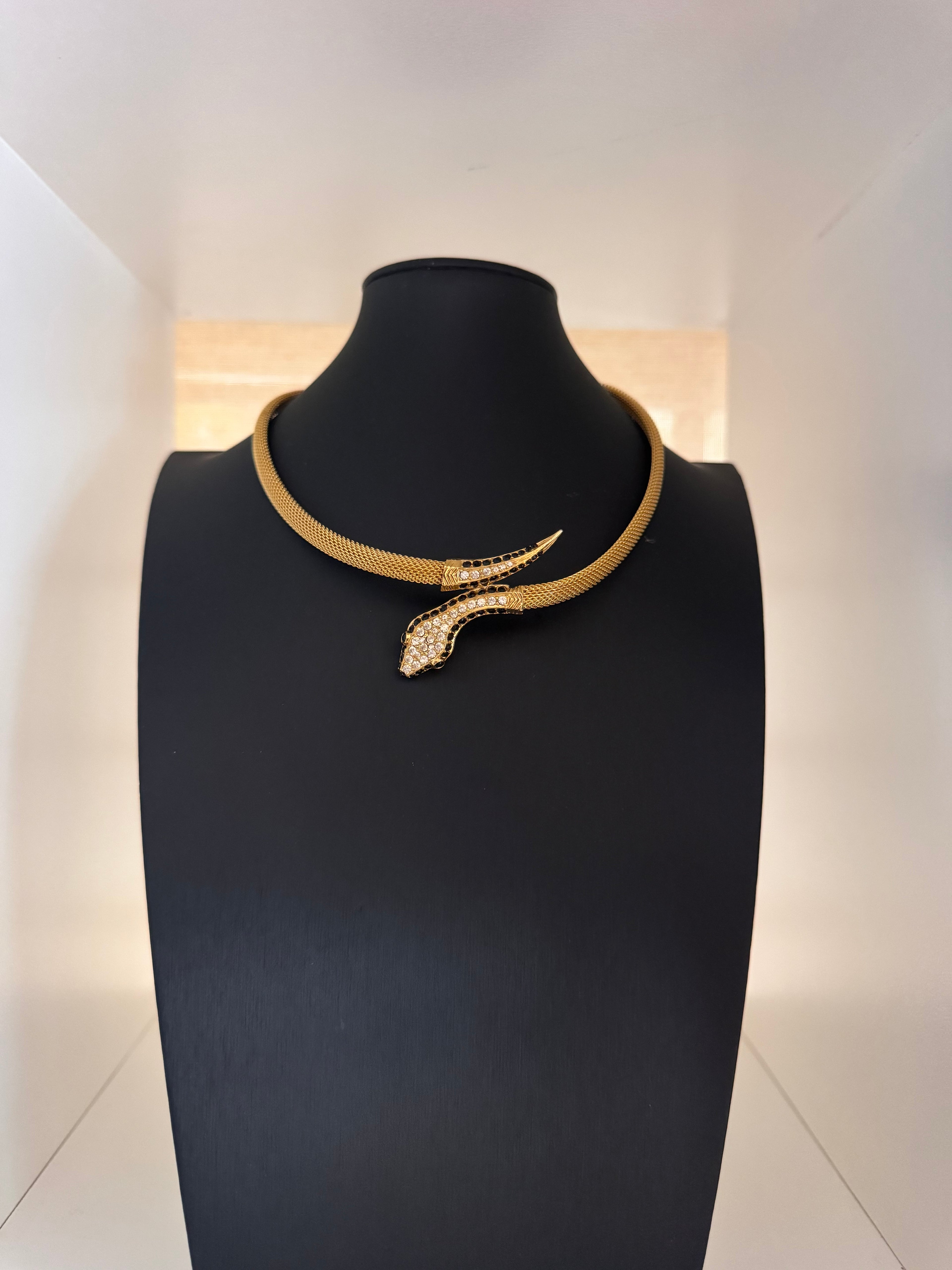 Vintage Gold-Plated Snake Mesh Choker Necklace