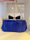 Vintage Royal Blue Satin Evening Bag with Bow Clasp