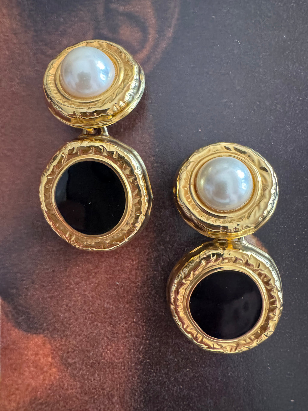 Vintage Pearl & Onyx Style Drop Earrings