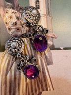 Vintage Gothic-Victorian Revival Silver & Amethyst Drop Clip-On Earrings