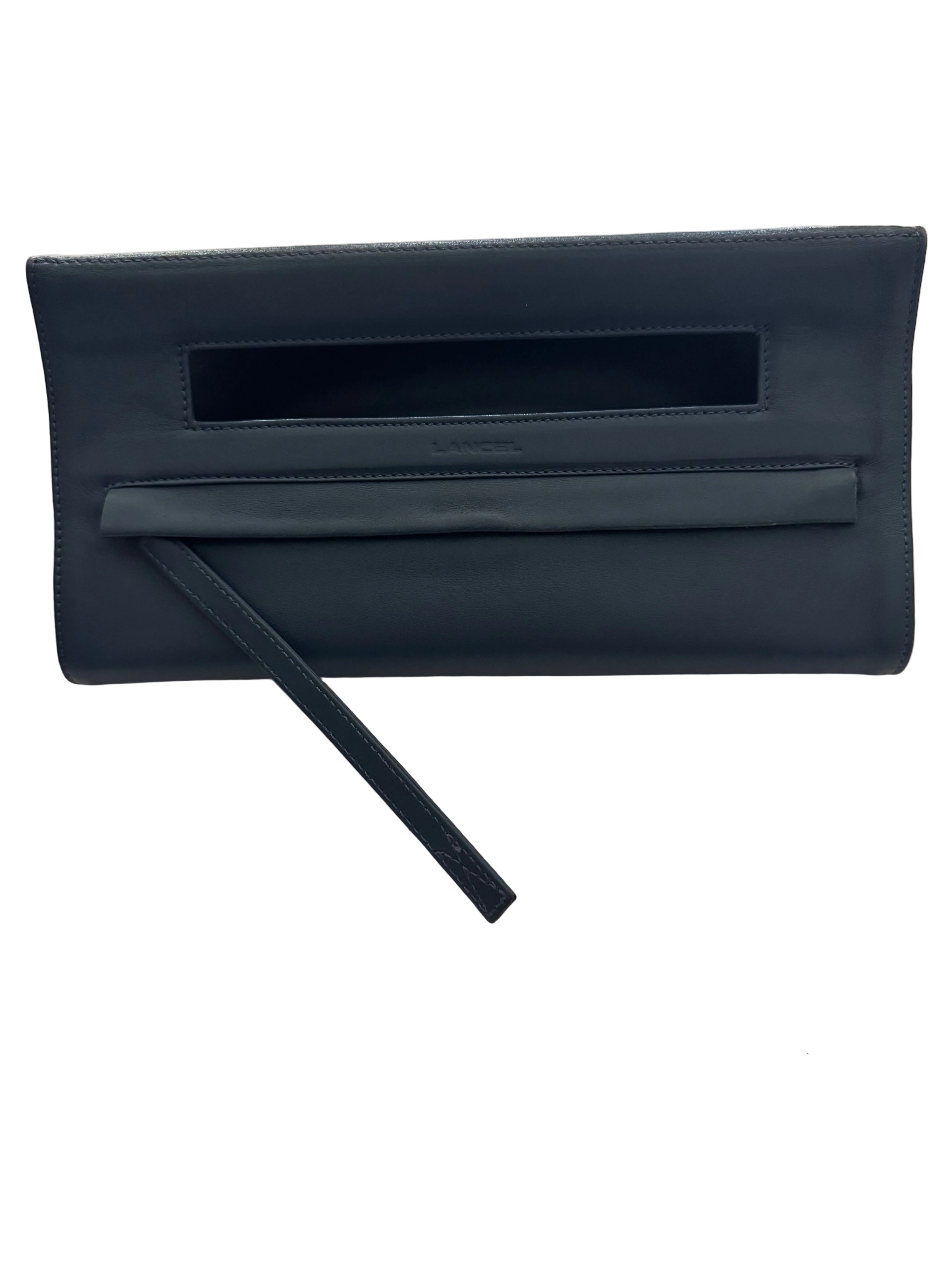 Lancel Paris Sculptural Leather Envelope Clutch | Petrol Blue