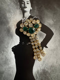 Vintage Clear & Green Rhinestone Tassel Brooch