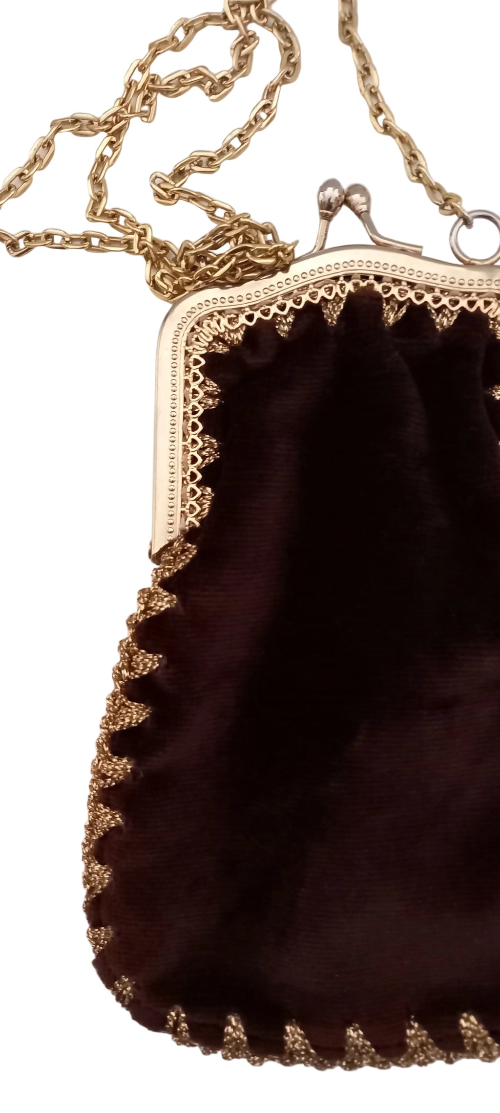 Victorian Revival Velvet & Gold Filigree Chain Purse