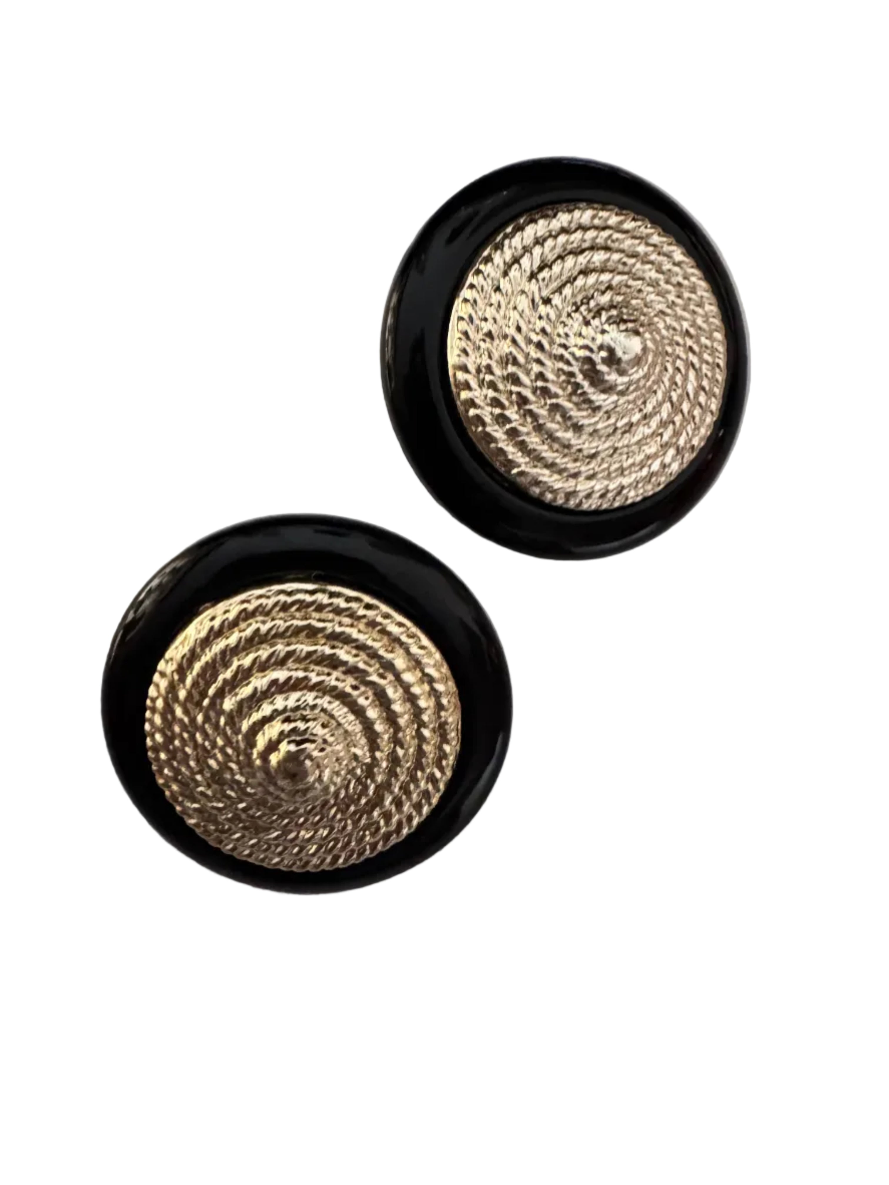 Vintage 1980s Black Enamel & Gold Swirl Studs