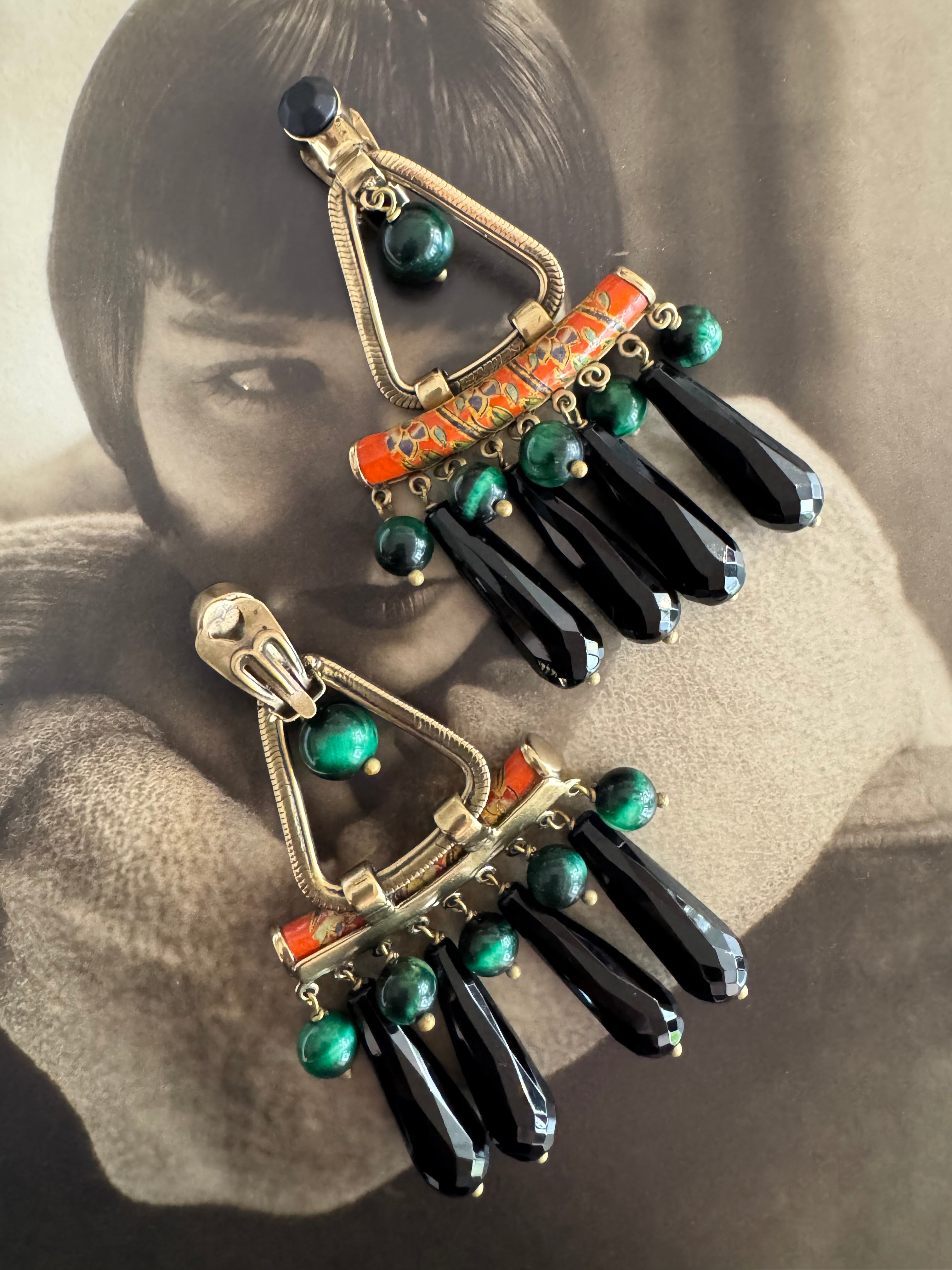 Vintage Etro Tribal Inspired Drop Earrings