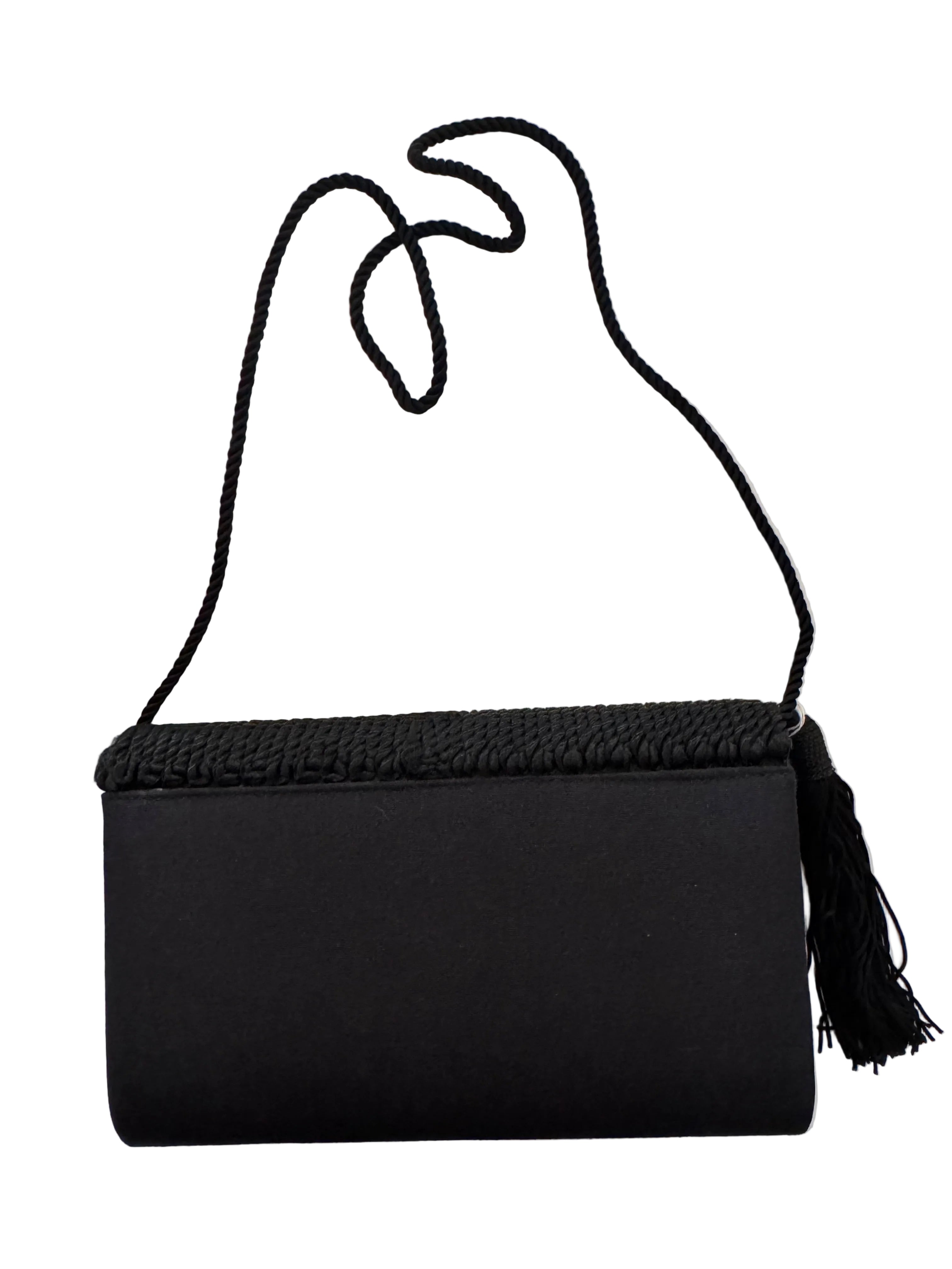 Vintage Schelian Paris Black Corded Silk Evening Clutch