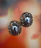 Vintage Hematite Cabochon Filigree Earrings