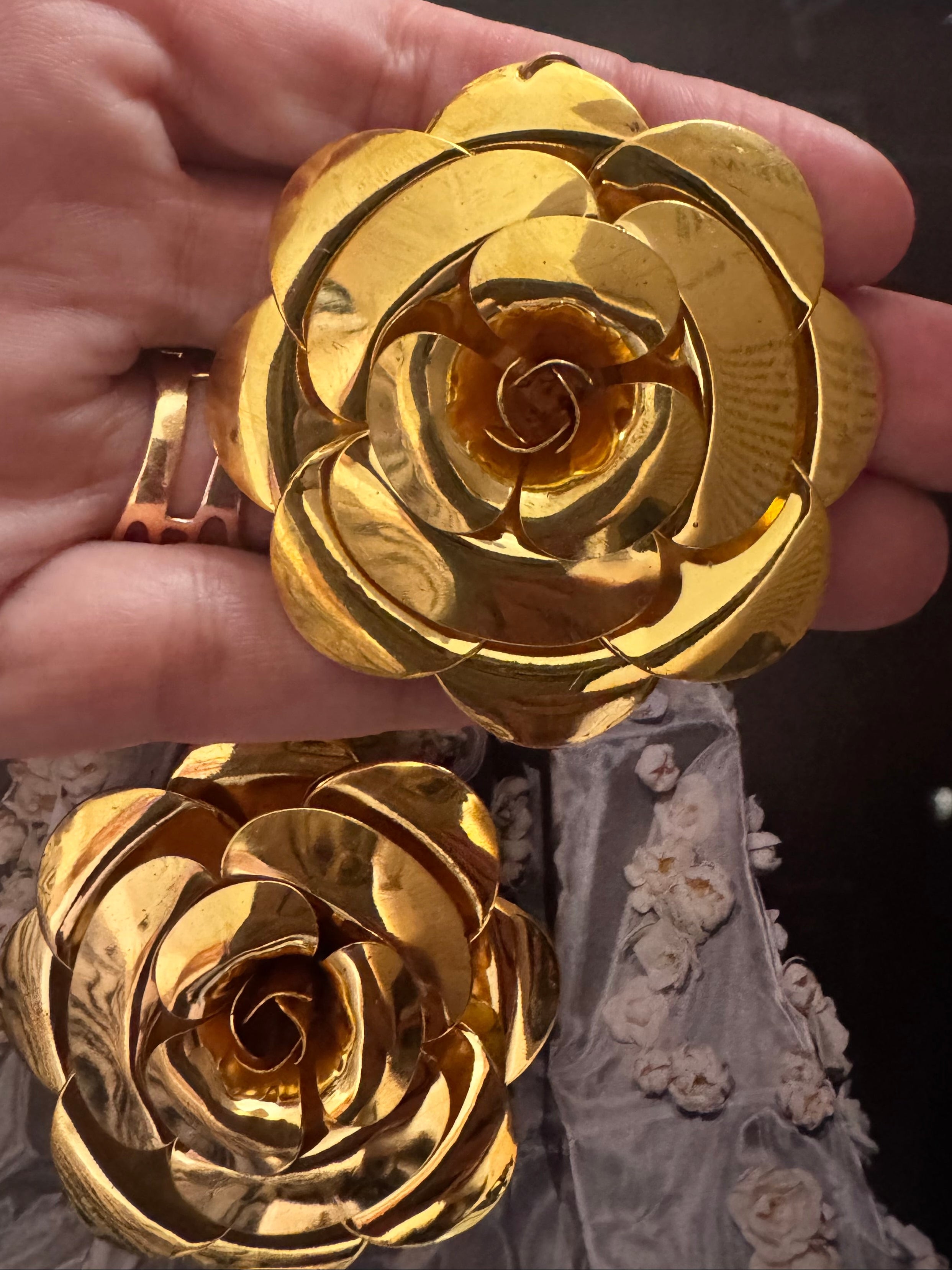 Vintage Oversized Gold Tone Floral Statement Earrings
