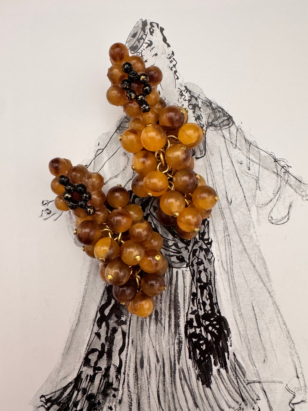 Vintage Cluster Bead Drop Statement Earrings