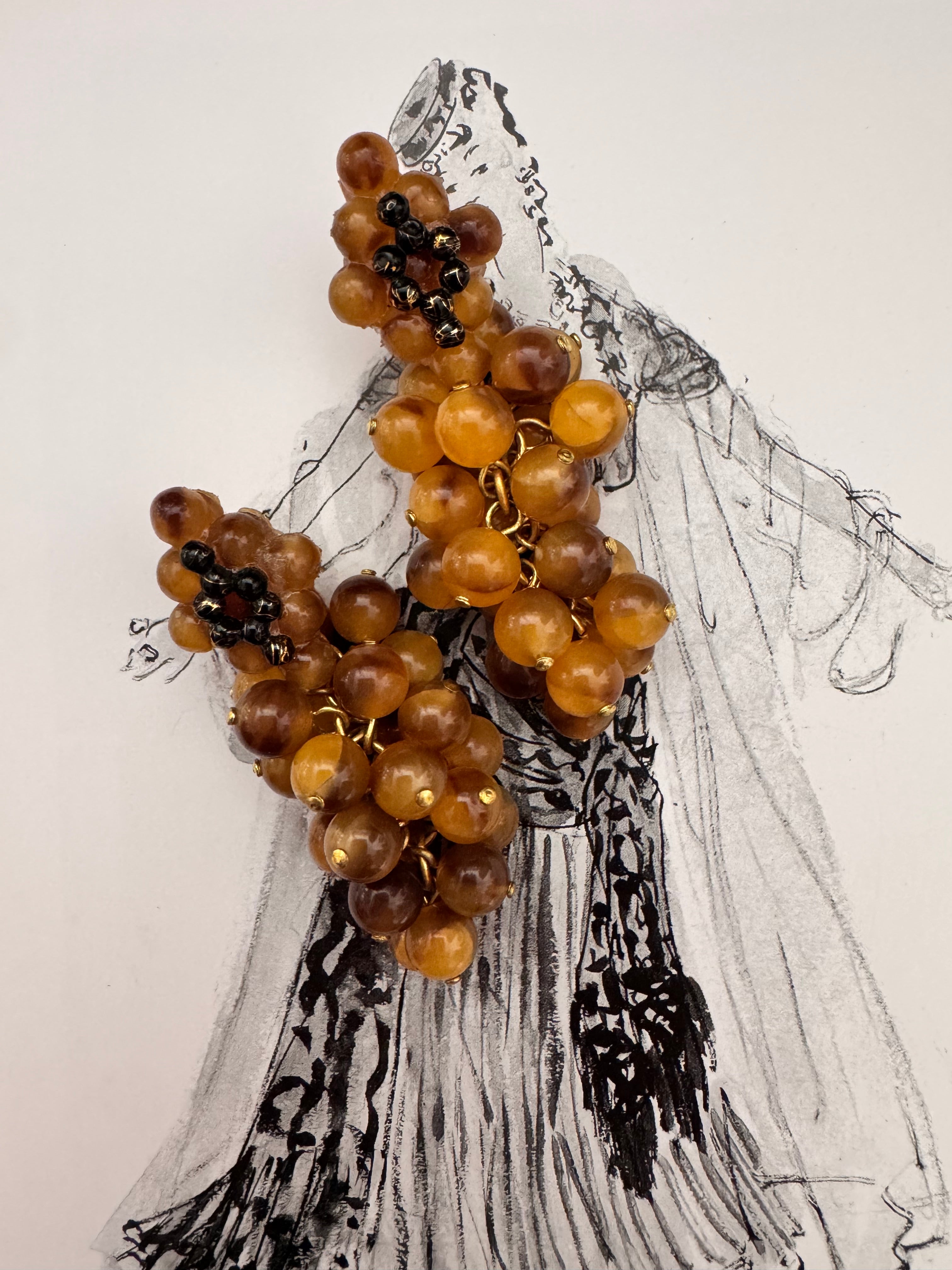 Vintage Cluster Bead Drop Statement Earrings