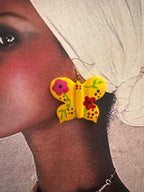 Vintage Folk Art Hand-Painted Wooden Butterfly Earrings