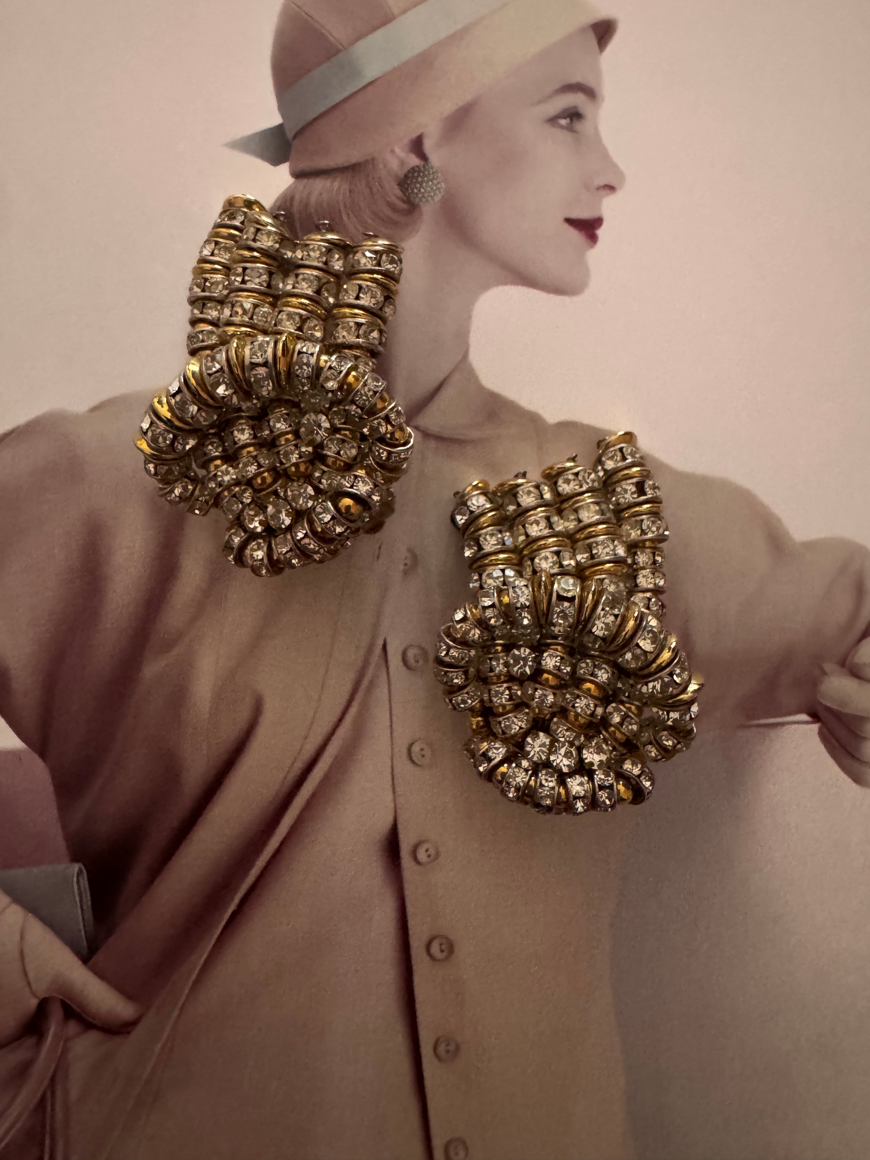 Vintage Retro Rhinestone  Statement Earrings