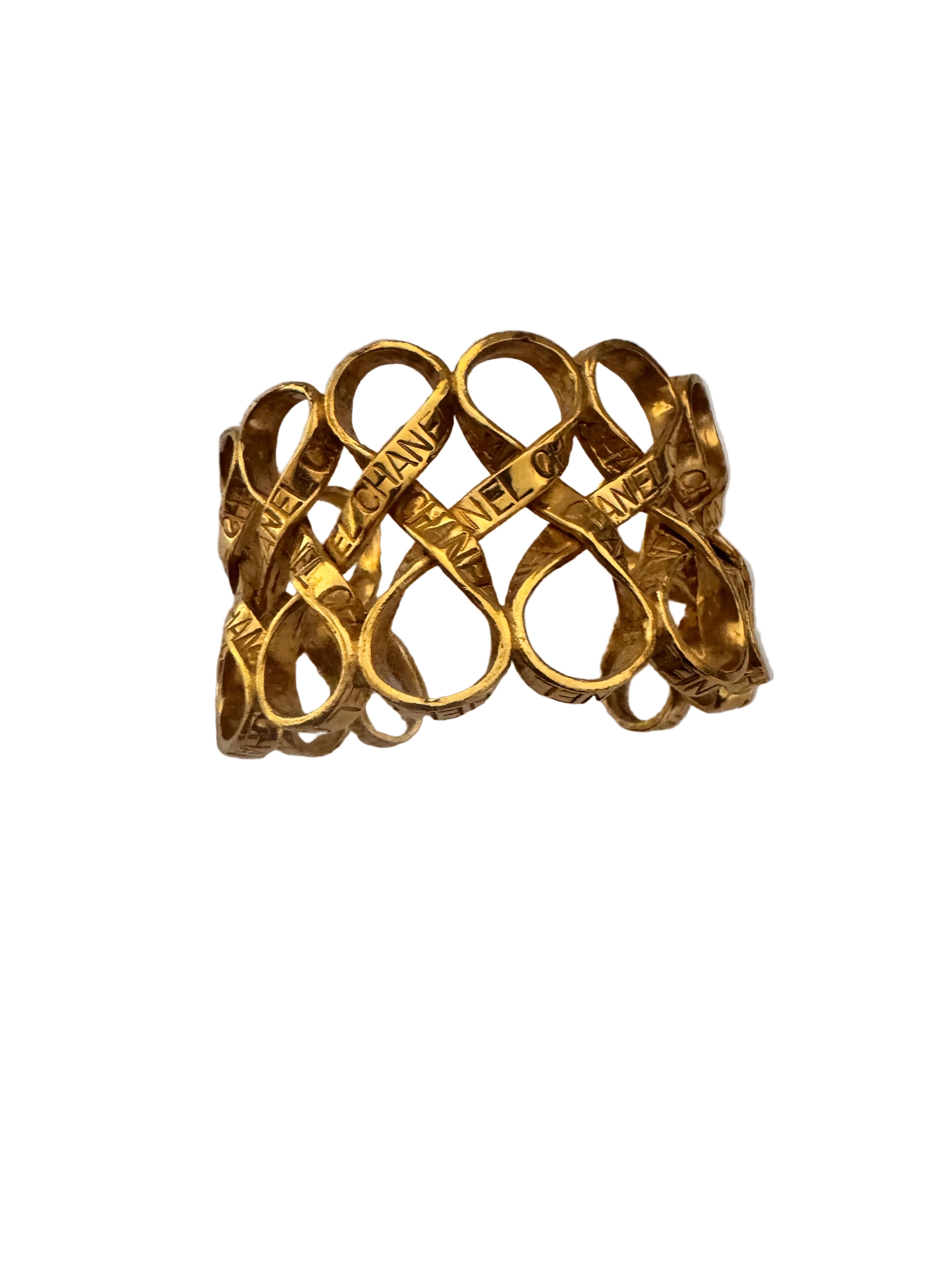 Vintage Chanel Ribbon Motif Gold Plated Bracelet
