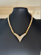 Vintage Faux Pearl Chevron Rhinestone Necklace