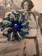 Vintage Blue Rhinestone Statement Brooch