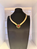 Vintage Retro Gold Collar Necklace with Floral Pendant